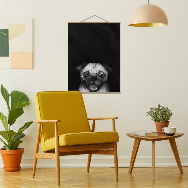 Billeder hunde Illustration Dog Pug Painting On Black And White