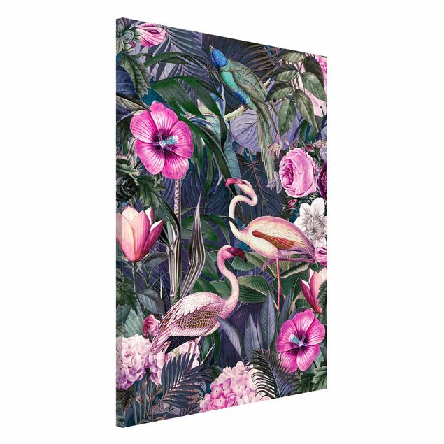 køkken dekorationer Colourful Collage - Pink Flamingos In The Jungle