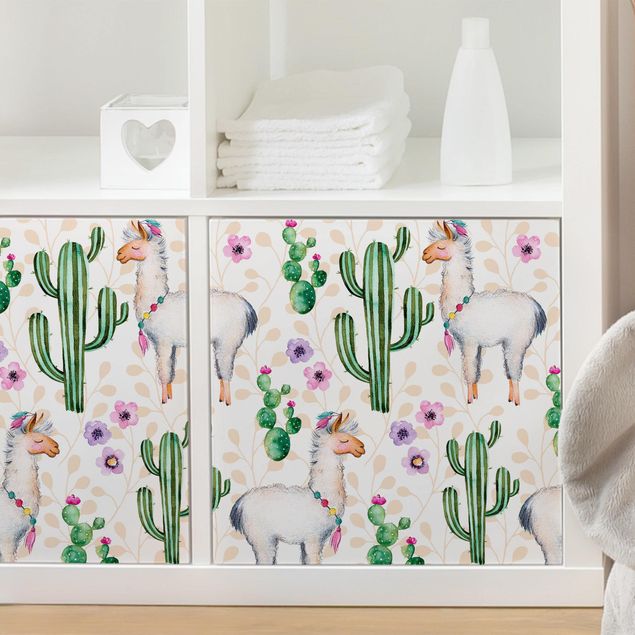 Selvklæbende folier blomster Lama And Cacti Watercolour