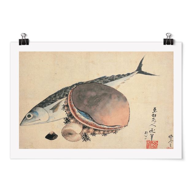 Billeder kunsttryk Katsushika Hokusai - Mackerel and Sea Shells