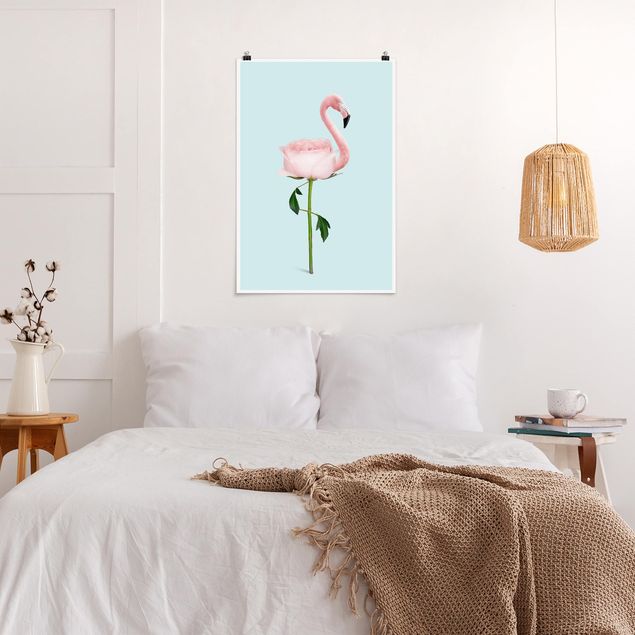 Plakater blomster Flamingo With Rose