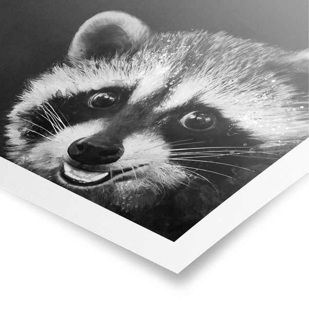 Plakater dyr Illustration Racoon Black And White Painting