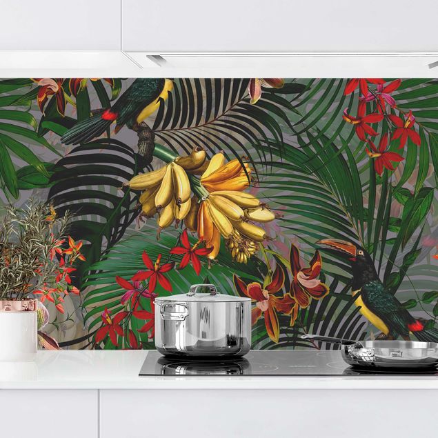køkken dekorationer Tropical Ferns With Tucan Green