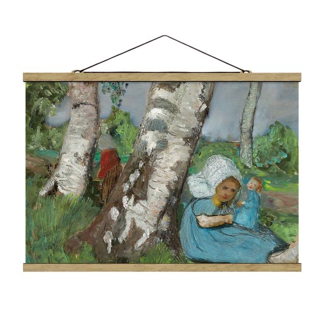 Billeder træer Paula Modersohn-Becker - Child with Doll Sitting on a Birch Trunk