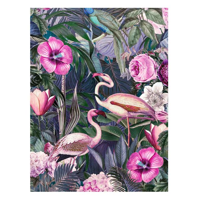 Magnettavler blomster Colourful Collage - Pink Flamingos In The Jungle