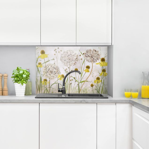 Stænkplader glas blomster Allium And Helenium Illustration