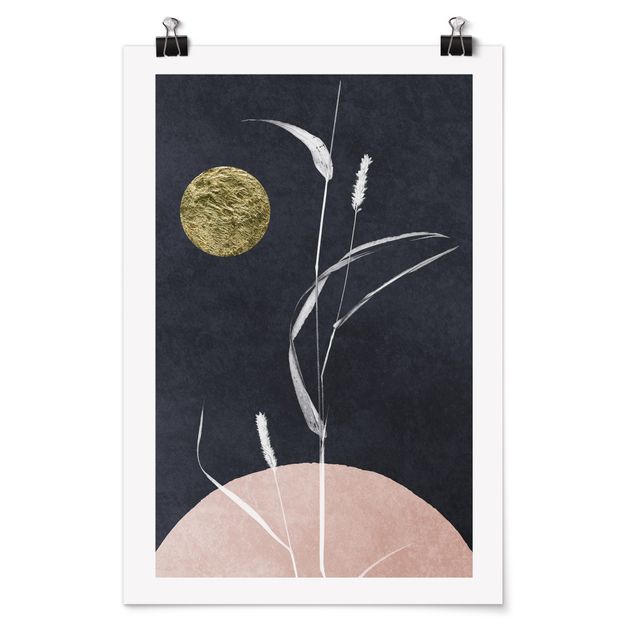 Plakater kunsttryk Golden Moon With Reed