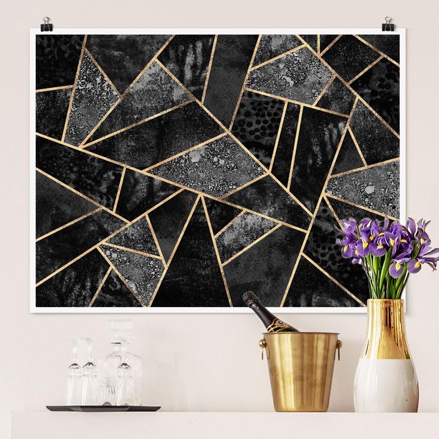 Plakater kunsttryk Grey Triangles Gold