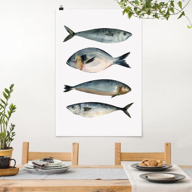 køkken dekorationer Four Fish In Watercolour II