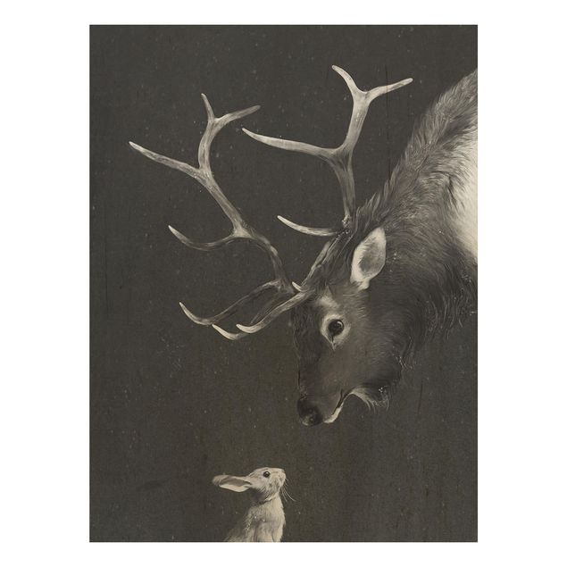 Billeder Laura Graves Art Illustration Deer And Rabbit Black And White Drawing