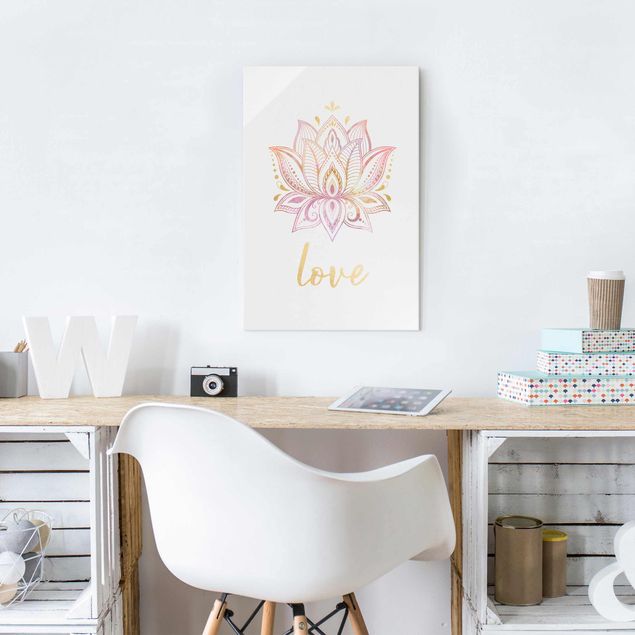 Glasbilleder ordsprog Lotus Illustration Love Gold Light Pink