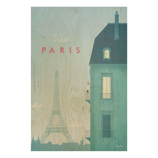 Prints på træ vintage Travel Poster - Paris