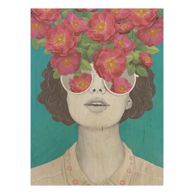 Billeder Illustration Portrait Woman Collage With Flowers Glasses