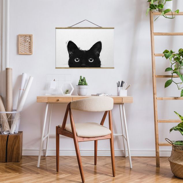 Billeder kunsttryk Illustration Black Cat On White Painting