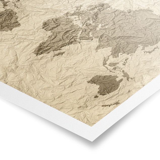 Billeder brun Paper World Map Beige Brown