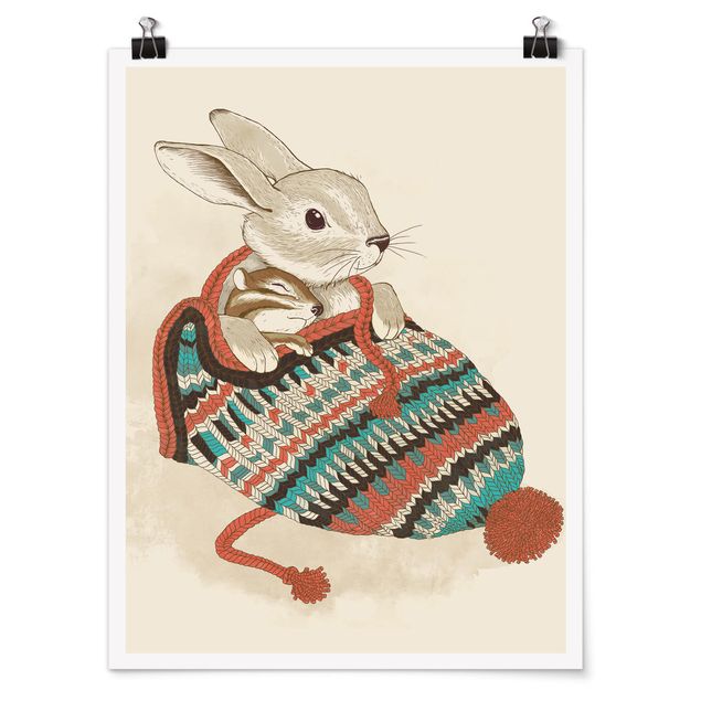 Billeder kunsttryk Illustration Cuddly Santander Rabbit In Hat