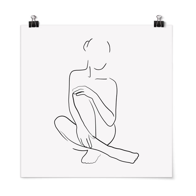 Plakater kunsttryk Line Art Woman Sitting Black And White
