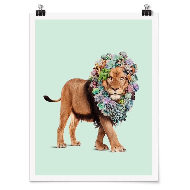 Plakater blomster Lion With Succulents