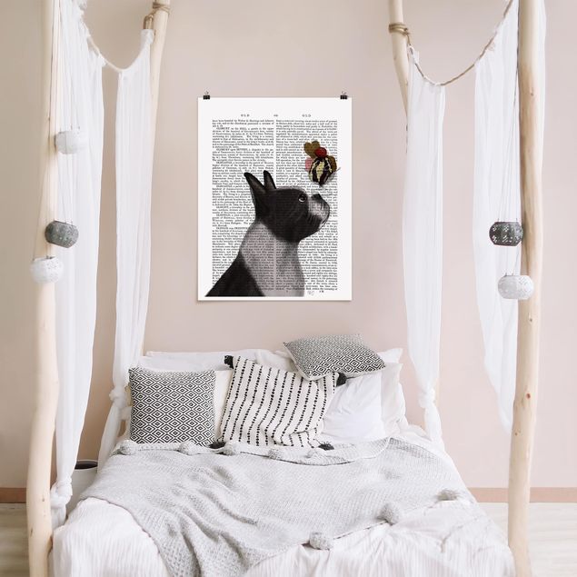 Plakater sort og hvid Animal Reading - Terrier With Ice