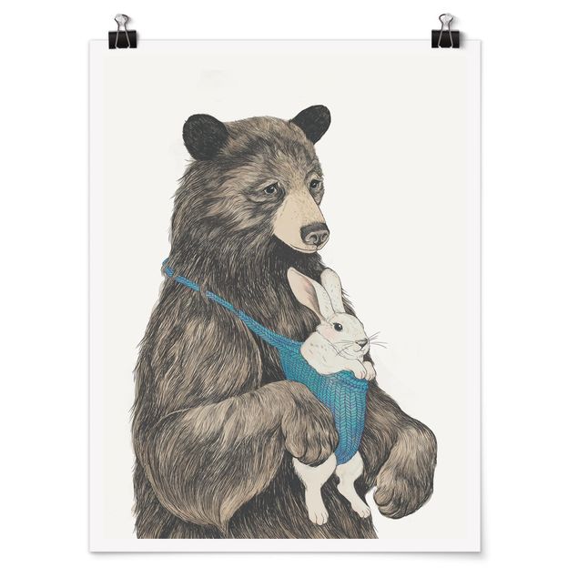 Plakater dyr Illustration Bear And Bunny Baby