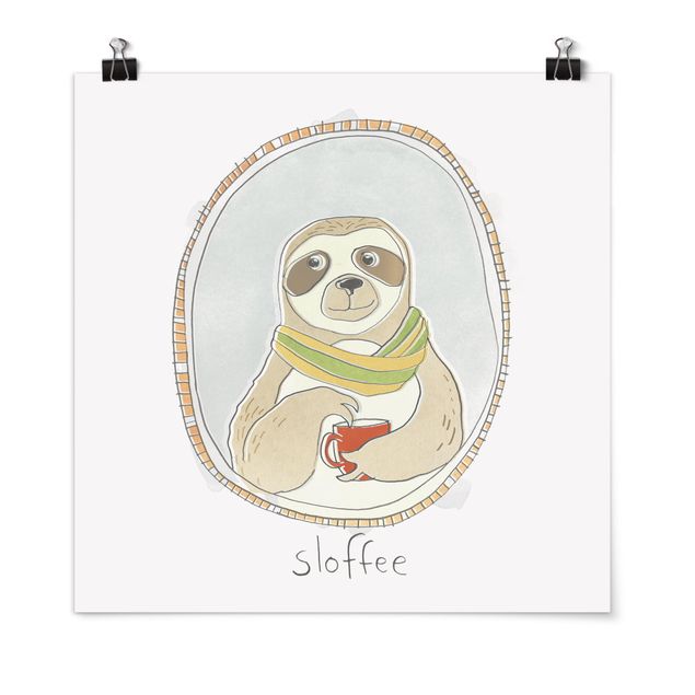 Plakater sort og hvid Caffeinated Sloth