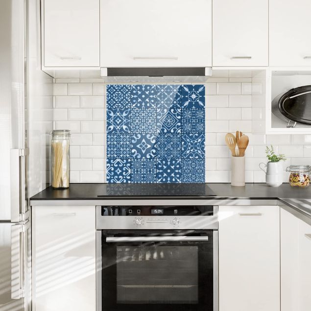 Stænkplader glas mønstre Pattern Tiles Navy White
