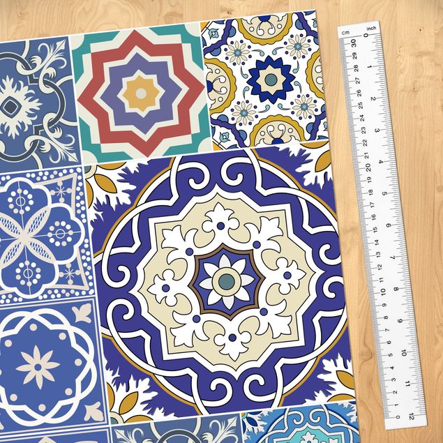 Selvklæbende folier blå Tiled Wall - Ornate Portuguese Tiles