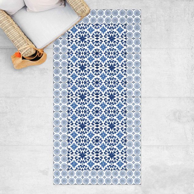 udendørs gulvtæppe Moroccan Tiles Floral Blueprint With Tile Frame