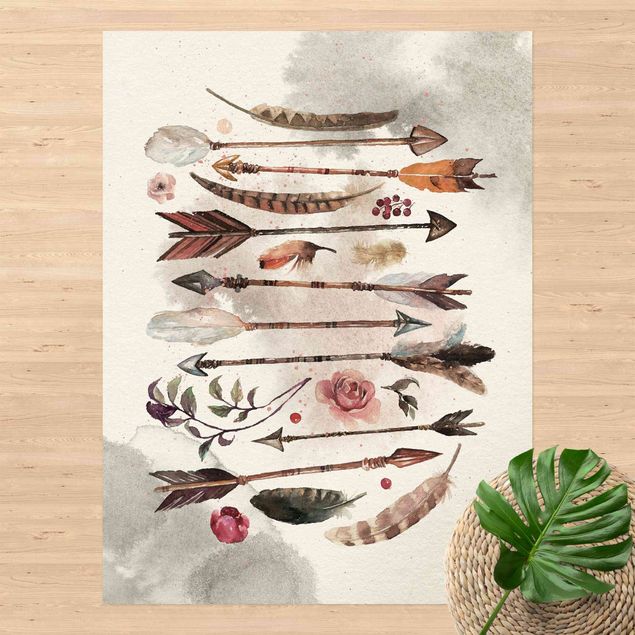 udendørstæpper Boho Arrows And Feathers - Watercolour