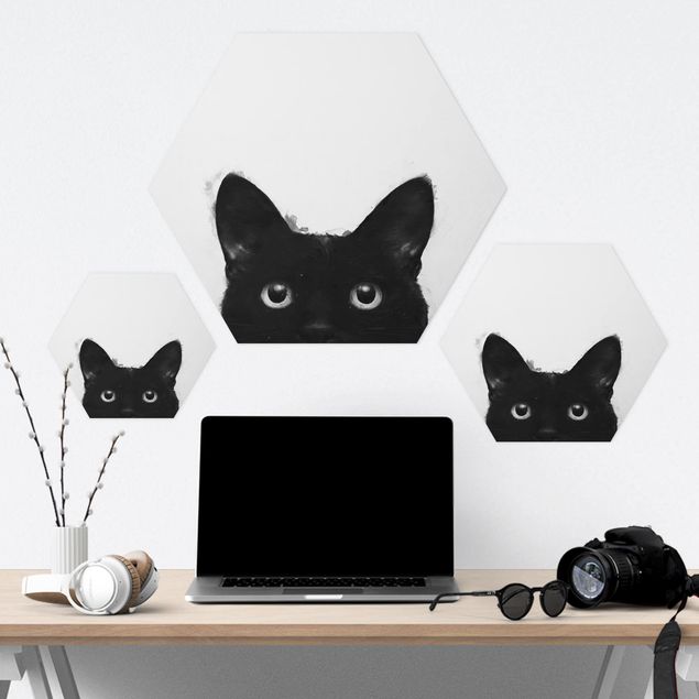 Billeder Illustration Black Cat On White Painting