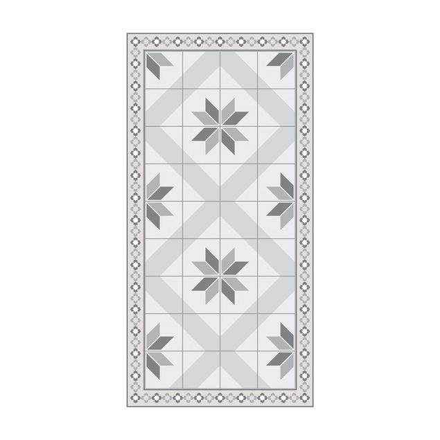 moderne tæppe Geometrical Tiles Rhombic Flower Grey With Narrow Border