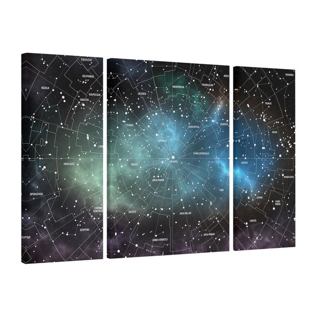 Billeder på lærred verdenskort Stellar Constellation Map Galactic Nebula