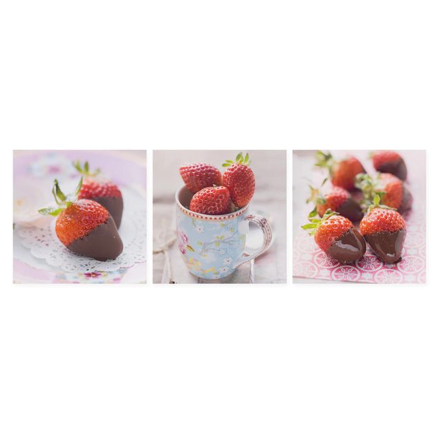 Billeder på lærred grøntsager og frukt Strawberries In Chocolate Vintage