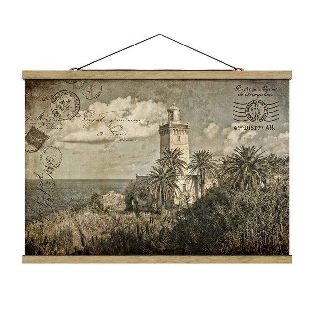 Billeder hav Vintage Postcard With Lighthouse And Palm Trees