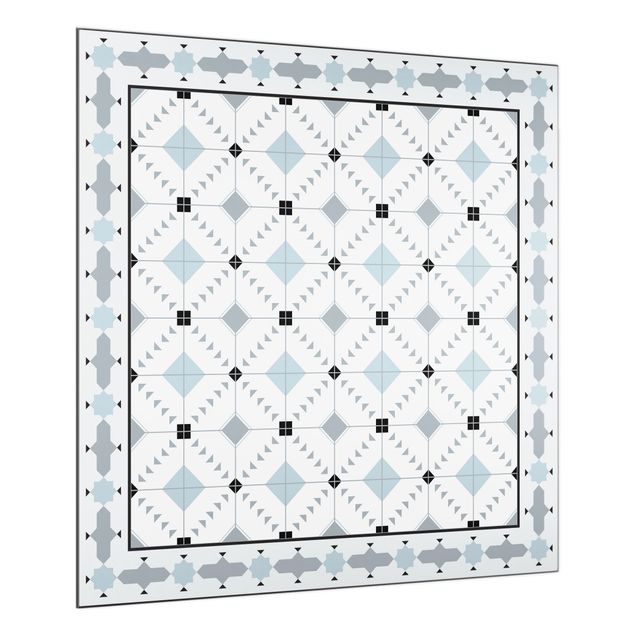 Stænkplader glas Geometrical Tiles Ikat Blue With Border