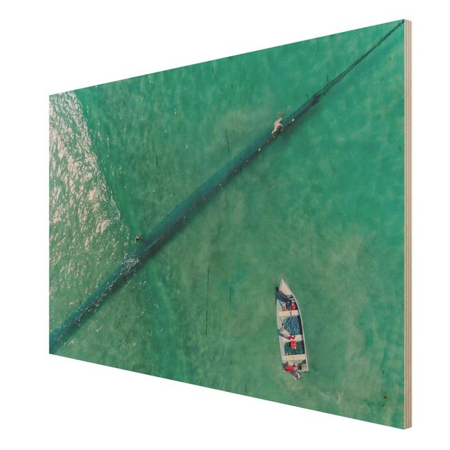 Prints på træ strande Aerial View - Fishermen