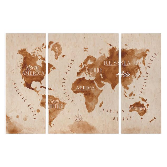 Billeder brun World Map Watercolour Beige Brown