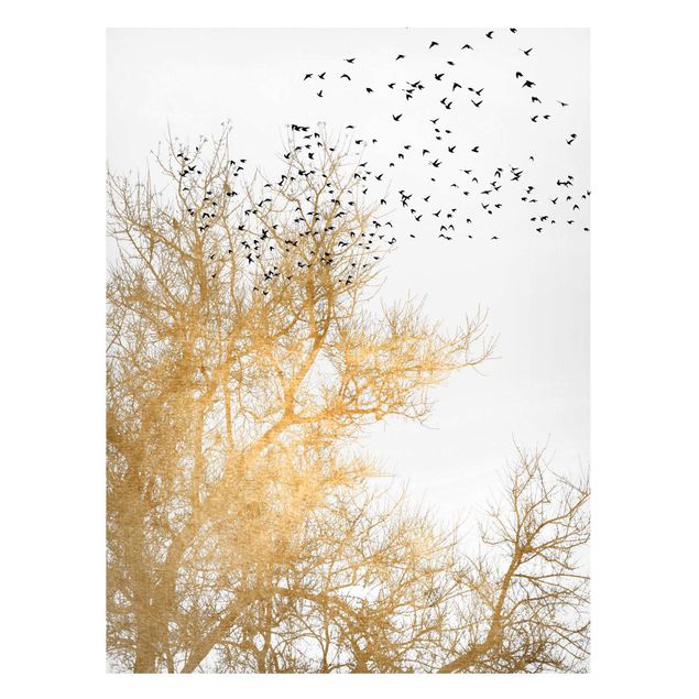 Billeder træer Flock Of Birds In Front Of Golden Tree