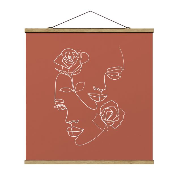 Billeder blomster Line Art Faces Women Roses Copper