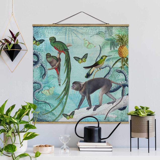 Billeder aber Colonial Style Collage - Monkeys And Birds Of Paradise