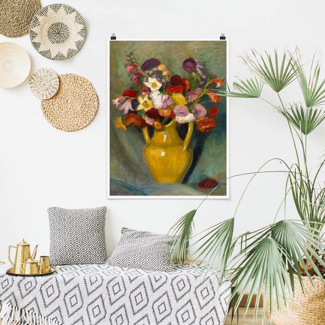 køkken dekorationer Otto Modersohn - Colourful Bouquet in Yellow Clay Jug
