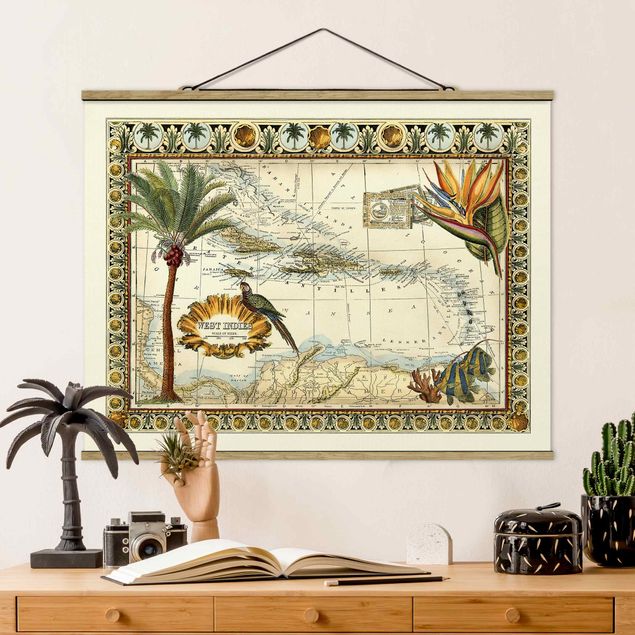 køkken dekorationer Vintage Tropical Map West Indies