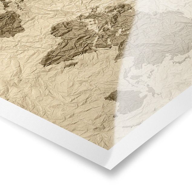 Billeder Paper World Map Beige Brown