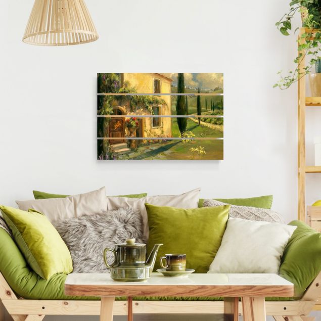 Prints på træ landskaber Italian Countryside - Cypress