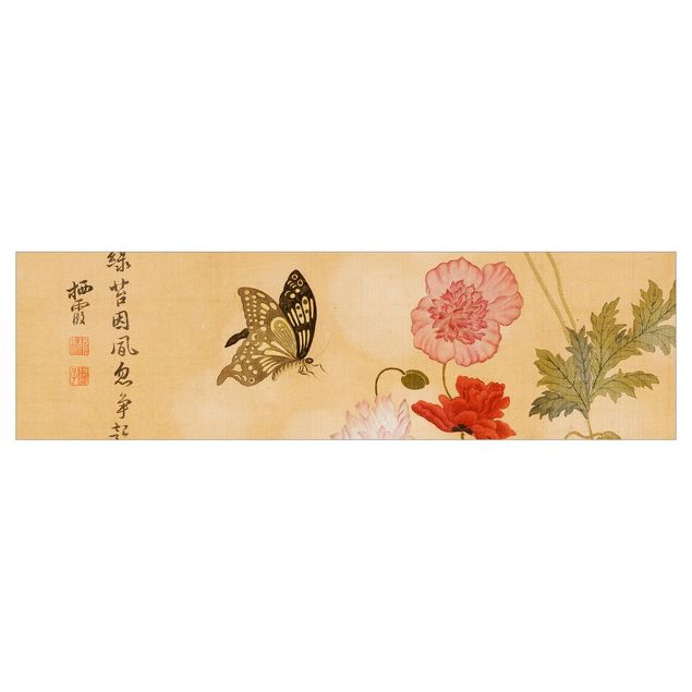Stænkplade køkken Yuanyu Ma - Poppy Flower And Butterfly