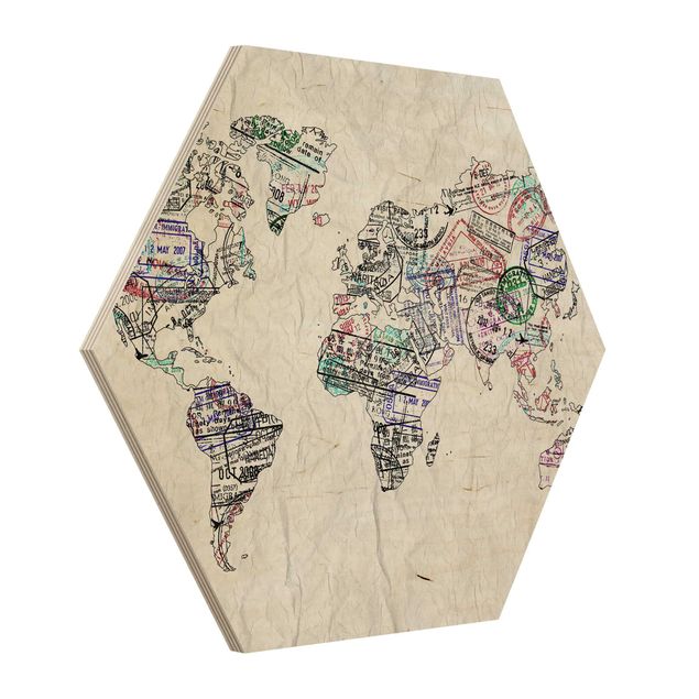 Sekskantede billeder Passport Stamp World Map
