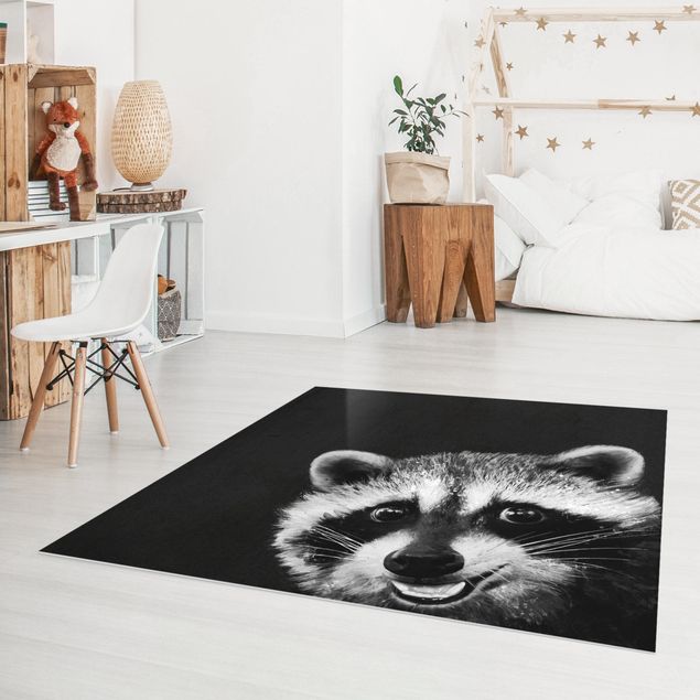 moderne tæppe Illustration Racoon Black and White Painting
