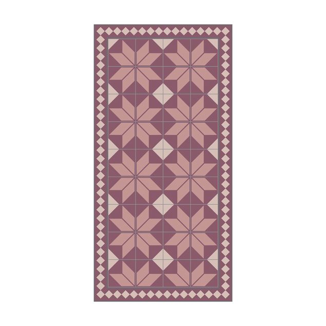 moderne gulvtæppe Geometrical Tiles Star Flower Antique Pink With Small Border
