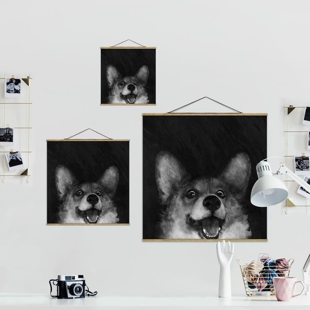 Billeder sort Illustration Dog Corgi Paintig Black And White