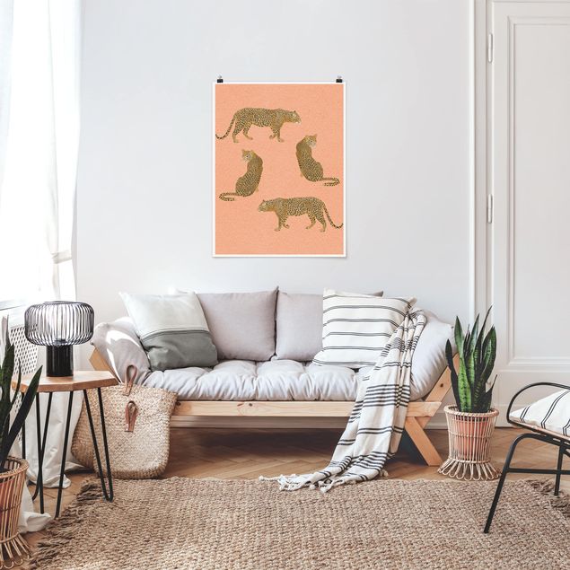 Plakater kunsttryk Illustration Leopard Pink Painting